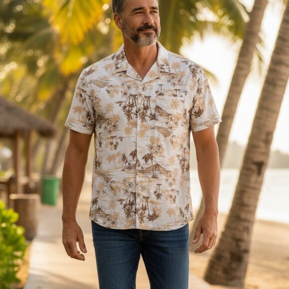 Life is Good M's Tropical Tourists Pattern Camp Shirt - Picture 1 of 7